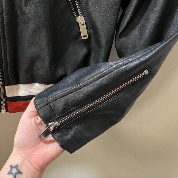 Zara Faux Leather Moto Bomber Jacket with Back Detail - Picture 4 of 9